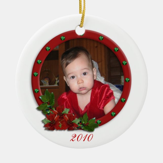 Cerâmica Bebês Primeiro ornamento de Natal flores tradicion (Frente)