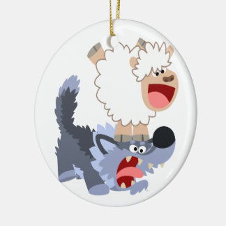 Cerâmica Bela peça de cartoon ovelha e ornamento de lobo
