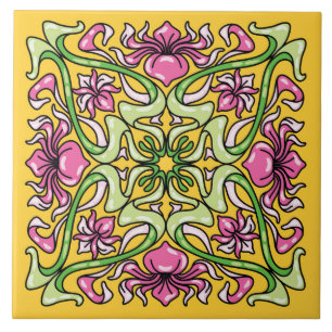 Cerâmica Belo azulejo de Arte Nouveau com flores íris