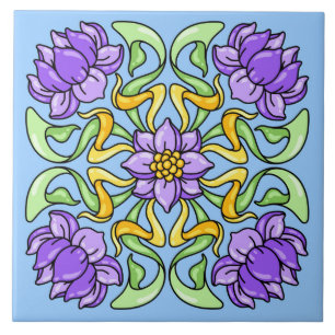 Cerâmica Belo azulejo de Arte Nouveau com flores roxas