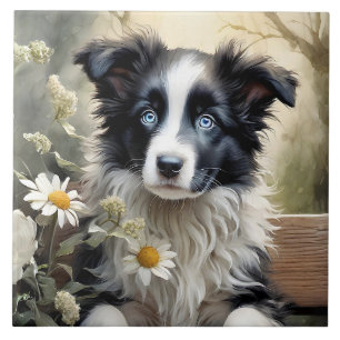 Cerâmica Belo Azulejo de Cachorro Collie Flowers Cerâmico
