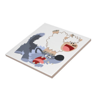 Cerâmica Belo Azulejo de Cartoon Ovina e Lobo