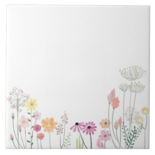 Cerâmica Boho Botânico Azulejo de flor selvagem