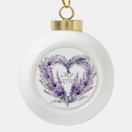 Cerâmica Bola Ornamento Emoldurado Floco de Neve. Coração lavand