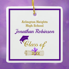 Cerâmica Boné de Formando roxo e ornamento cerâmico de dipl