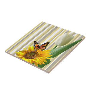 Cerâmica Borboleta Branca de Tulpa de Azulejo cerâmico Flor