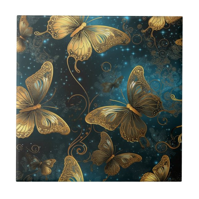 Cerâmica Borboletas de ouro Azulejo cerâmico (Frente)