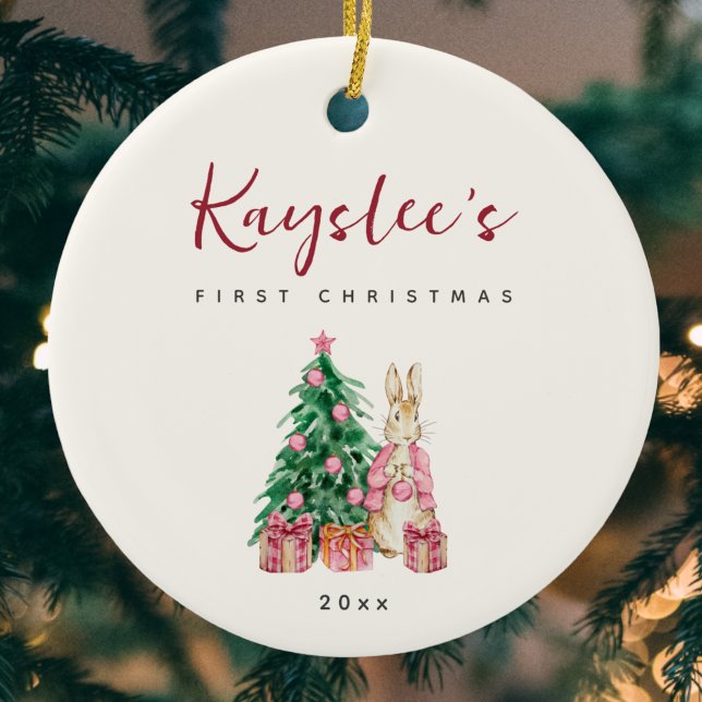 Cerâmica Bunny Rabbit Bebê Primeiro Ornamento Cerâmico de N (Criador carregado)