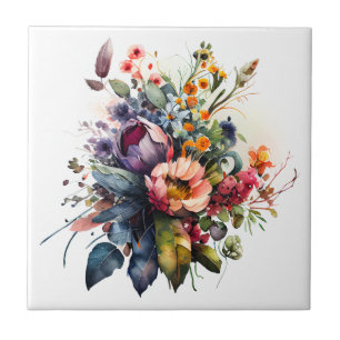 Cerâmica Buquê de Flores de Verão Azulejo cerâmico de Aquar