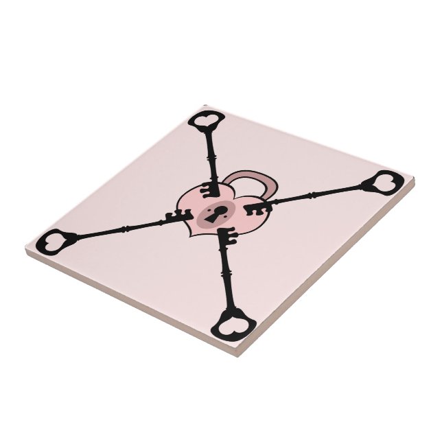 Cerâmica Cadeado de Coração Rosa com Azulejo de Chaves Cerâ (Lateral)