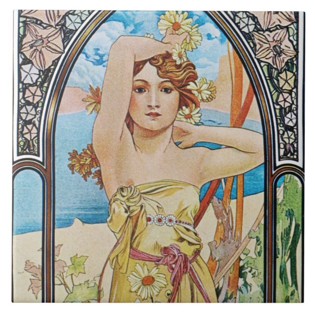 Cerâmica Caixa de Presente do Azulejo Alphonse Mucha Daybre (Frente)
