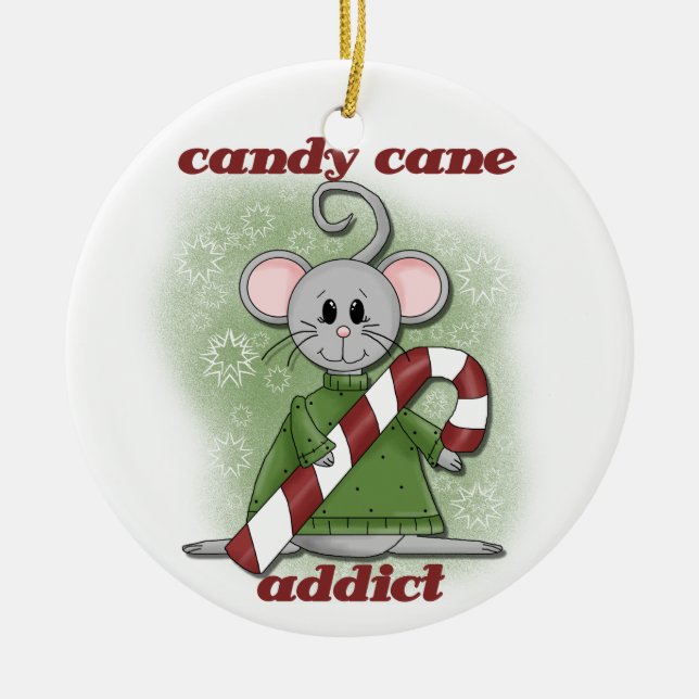 Cerâmica Candy Cane Addict. Ornamento de Guarda de Natal (Frente)