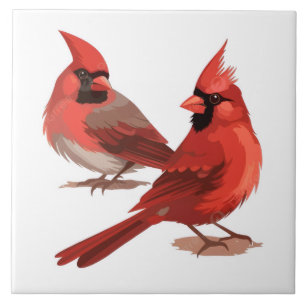 Cerâmica cardinais-vermelhos empoleirados em azulejo de ram