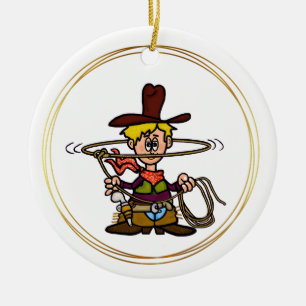 Cerâmica Cartoon Cowboy com Ornamento de Corda