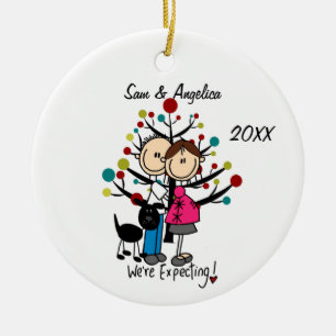Cerâmica Casal Esperado Personalizado Com Ornamento De Cãe