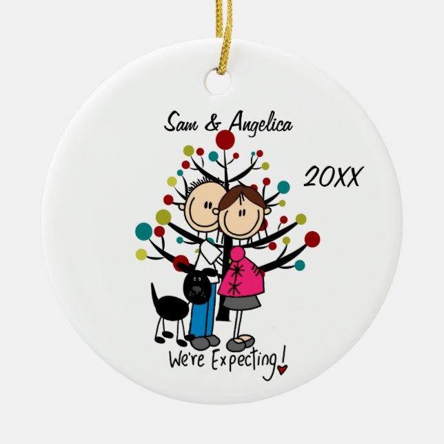 Cerâmica Casal Esperado Personalizado Com Ornamento De Cães (Frente)