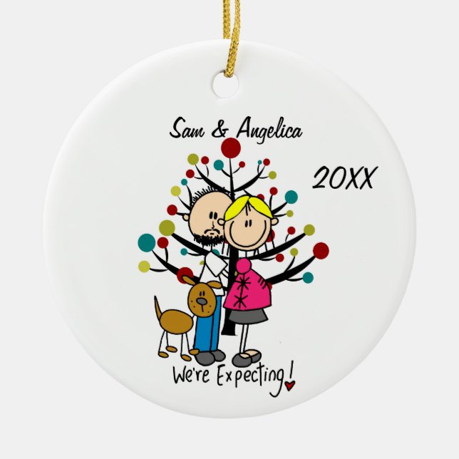 Cerâmica Casal Esperado Personalizado Com Ornamento De Cães (Frente)
