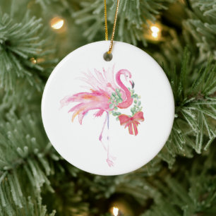 Cerâmica Casal Primeiro Ornamento de Natal Rosa Flamingo
