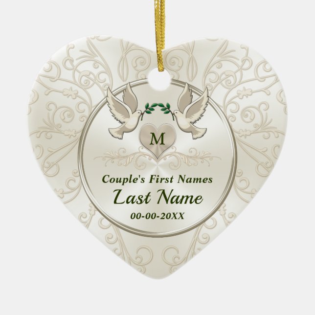 Cerâmica Casamento Personalizado, Ornamento de Pássaros de  (Frente)