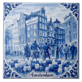 Cerâmica Casas de Amsterdã com azulejo estilo Delft Blue