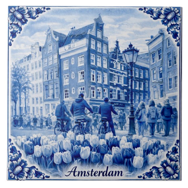 Cerâmica Casas de Amsterdã com azulejo estilo Delft Blue (Frente)