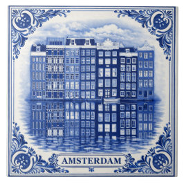 Cerâmica casas do canal de Amsterdã com azulejo estilo Delf