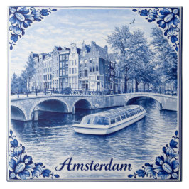 Cerâmica casas do canal de Amsterdã com azulejo estilo Delf