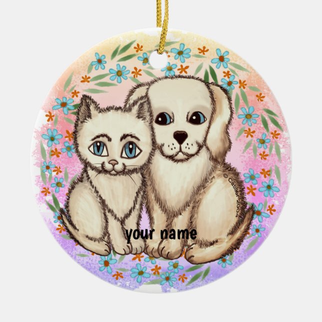 Cerâmica Cat ama ornamento de cachorro (Frente)