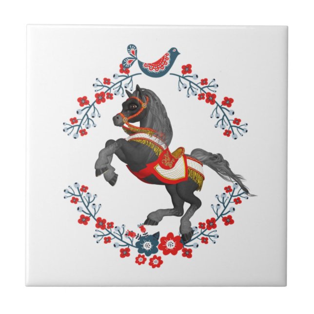 Cerâmica Cavalo Floral de Azulejo cerâmico (Frente)