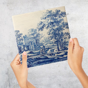 Cerâmica Cena Azul e Azulejo Branca de Repro Delft