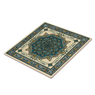 Cerâmica Cerceta e azulejo azul da mandala da janela de