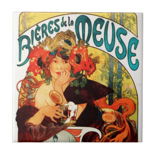 Cerâmica Cerveja de Alphonse Mucha do azulejo do musa