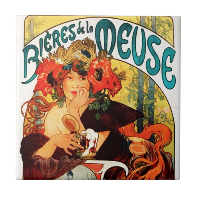Cerâmica Cerveja de Alphonse Mucha do azulejo do musa (Frente)
