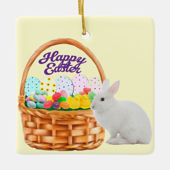 Cerâmica Cesta de páscoa e Ornamento de Coelho (Frente)