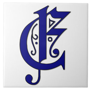 Cerâmica Colchester - Letra E, Azulejo de Monograma Azul