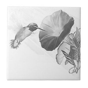 Cerâmica Colibri Throated do rubi do vintage no azulejo de