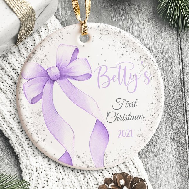 Cerâmica Coquette do Arco de Ornamento do Bebê (Baby's First Christmas Ornament Bow Coquette)