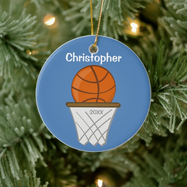 Cerâmica Crianças - Ornamento Azul Personalizado de Basquet (Árvore)