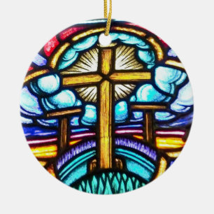 Cerâmica Cruz de vitral cristão ornamento de Natal