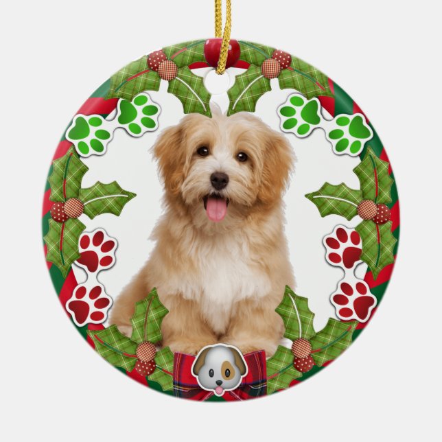 Cerâmica Cute Puppy Primeiro Ornamento Cerâmico de Natal (Frente)