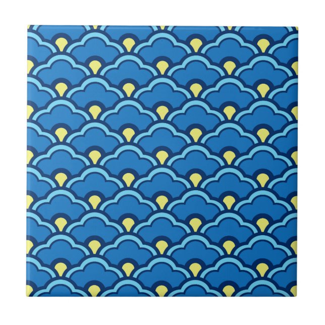Cerâmica Deco Chinês, Azulejo de Azul Oceânico e Índico (Frente)