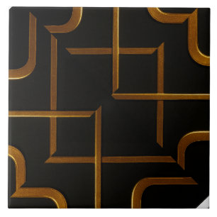 Cerâmica Deco Grid Preto Dourado Azulejo de Banheiro Geomét