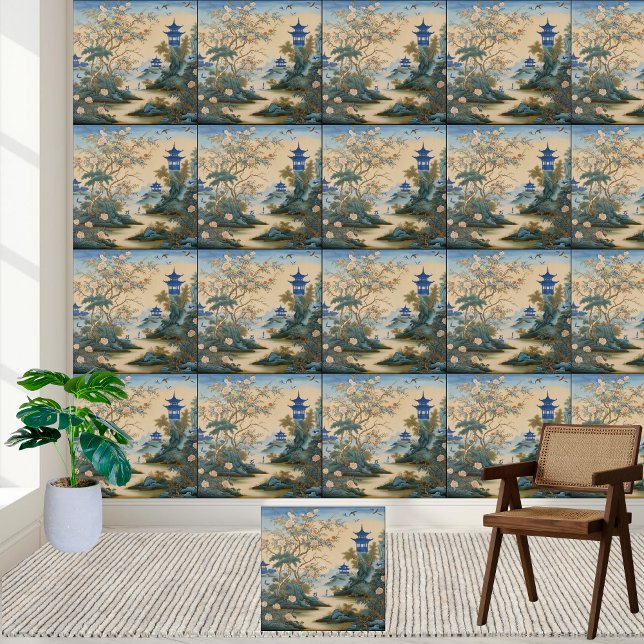 Cerâmica Decoração de Azulejo de Chinoiserie inspirada no O (Artistic Eastern Inspired Chinoiserie Tile Decor)