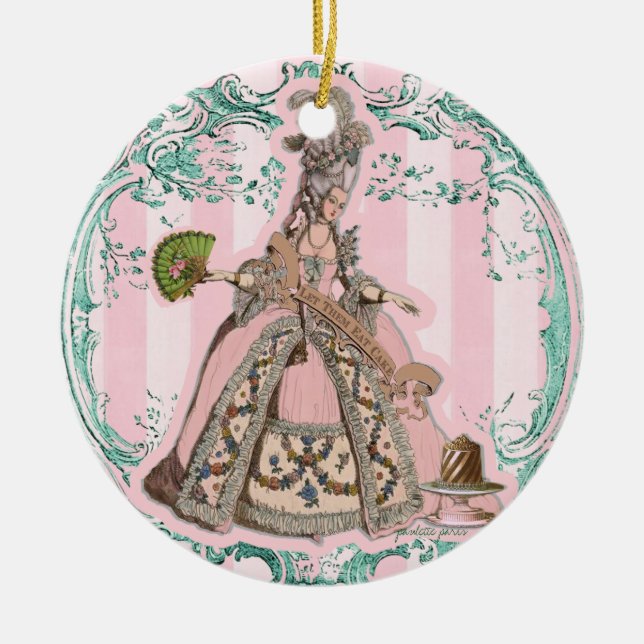 Cerâmica Deixe-os comer o ornamento cor-de-rosa de Marie (Frente)