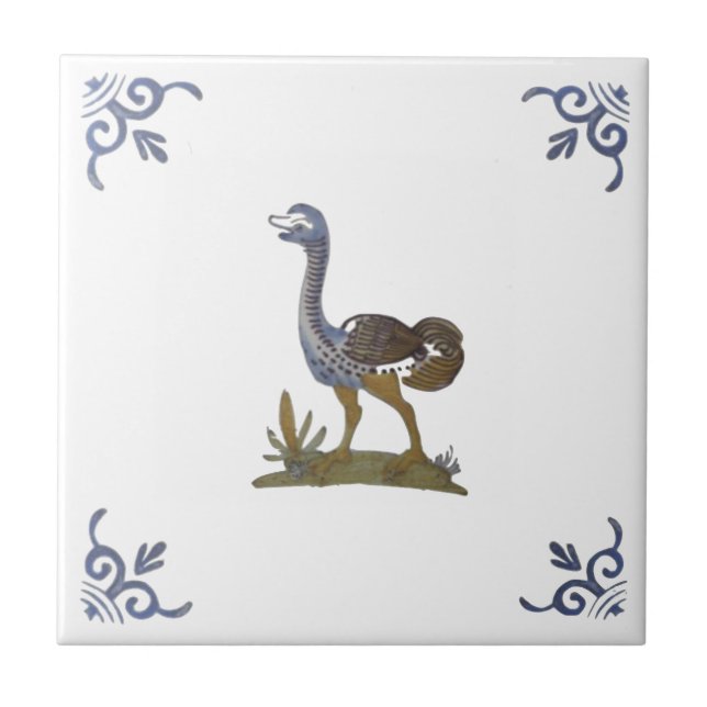 Cerâmica Delft de Ostrich Adorável no Azulejo Branco (Frente)