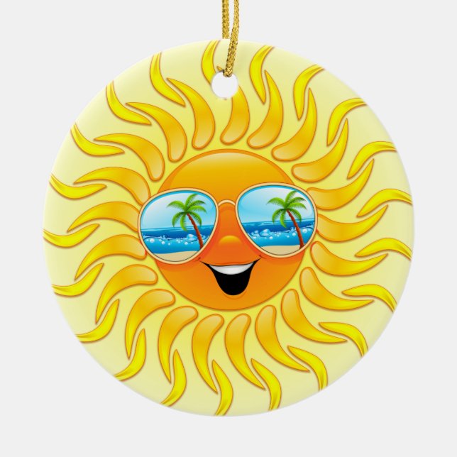 Cerâmica Desenhos animados de Sun do verão com ornamento (Frente)