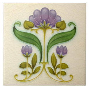 Cerâmica Design de Azulejo Bonito Roxo Nouveau Floral c1900