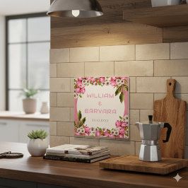 Cerâmica Design de Azulejo Cerâmico Floral Elegante Rosa