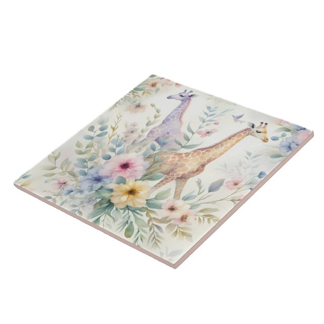 Cerâmica Design de Azulejo de Girafa com Acentos Florais (Lateral)
