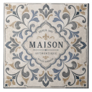 Cerâmica Design de Azulejo Ornamental Vintage com Tipografi
